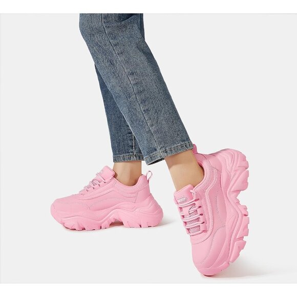 Brand New Women Pink Rubber LUCKY STEP Chunky Platform Dad Walking Sneaker - Picture 8 of 9